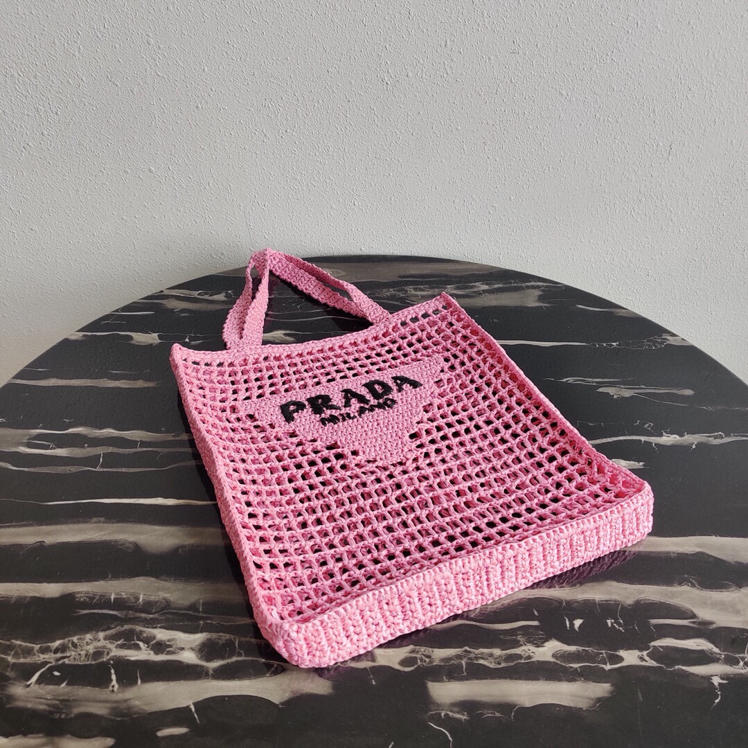 Prada Crochet Bag Tote Pink 1BG393